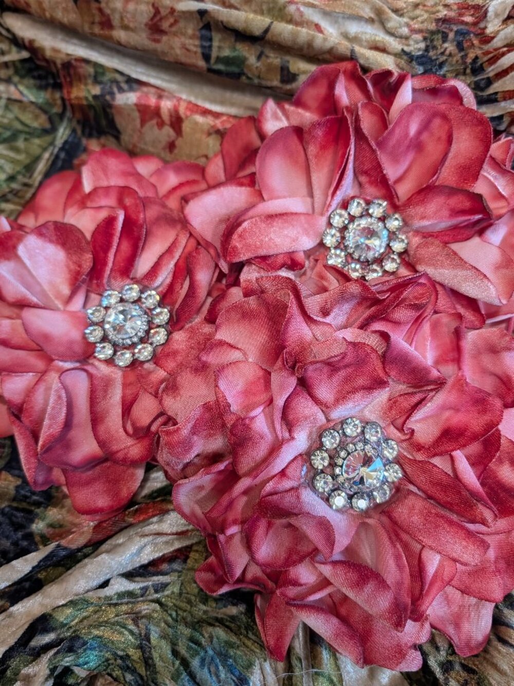 A RARE BIRD CRIMSON FLOWER-VELVET
